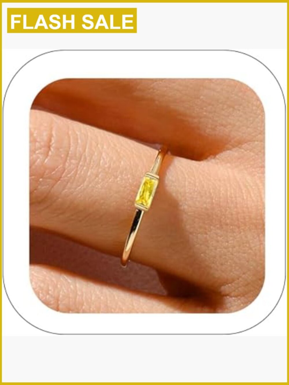Dainty Gold Baguette Birthstone Ring Stackable Non Tarnish CZ Size 5